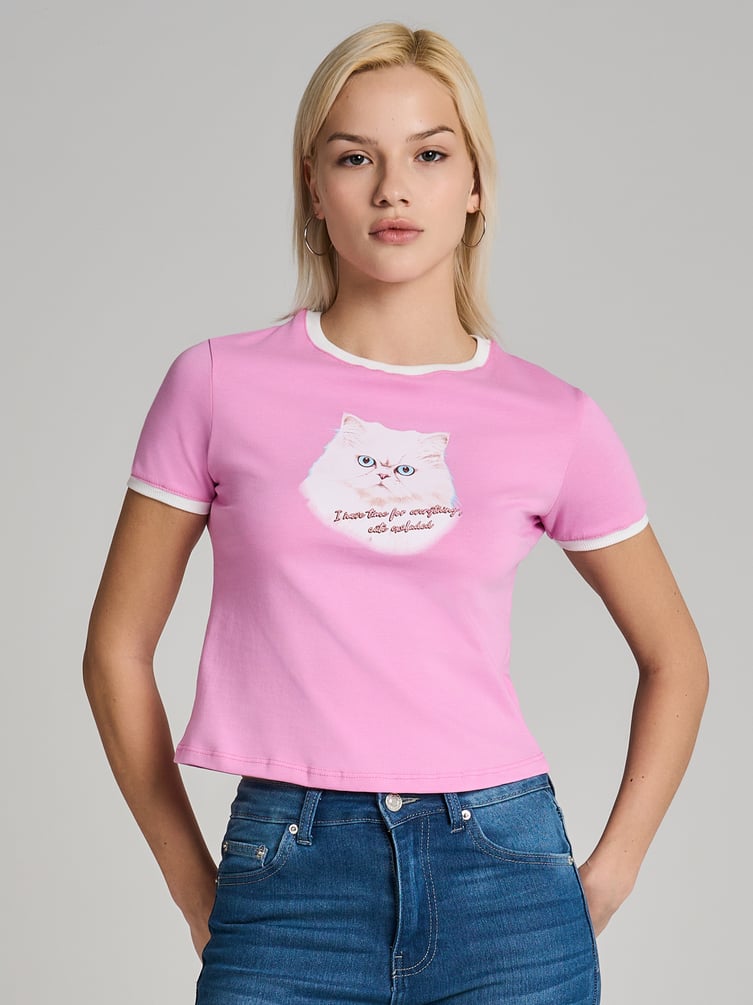 Футболка приталенная с принтом кота