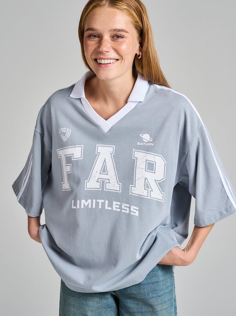 Футболка-поло оверсайз с надписью