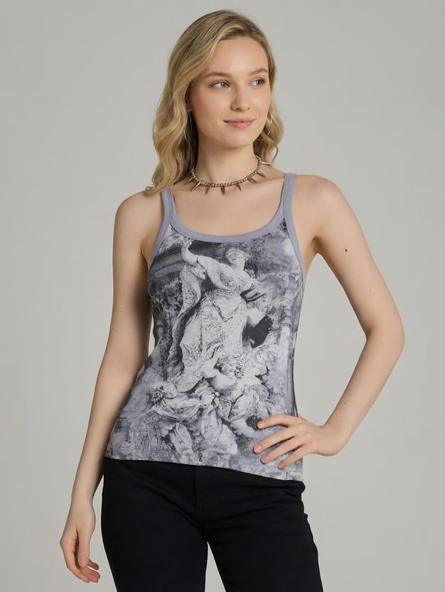 Топ на широких бретелях с принтом