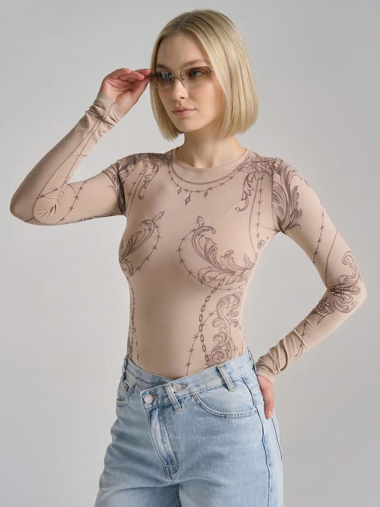 Боди с длинным рукавом и принтом