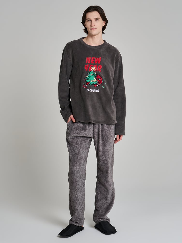 Пижама плюшевая новогодняя с брюками