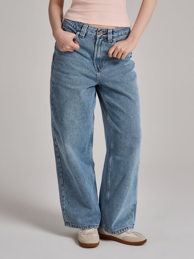 Джинсы багги широкие с вареным эффектом