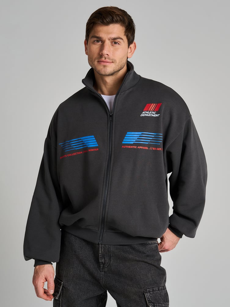 Утепленная толстовка оверсайз с высоким горлом