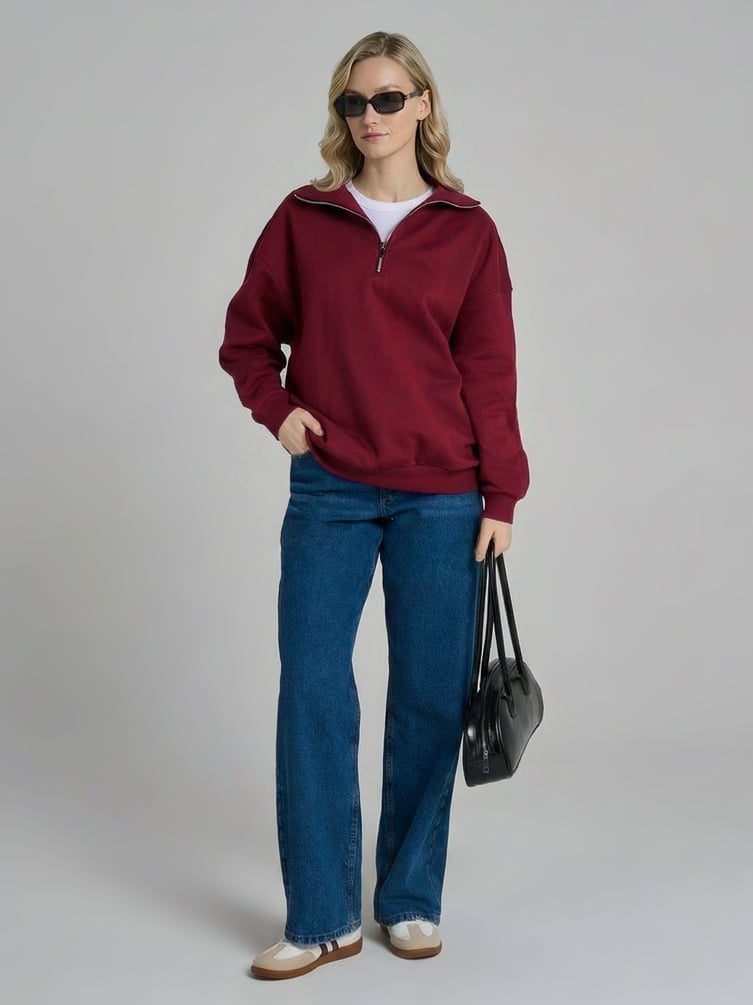 Теплая толстовка оверсайз с полузамком и начесом