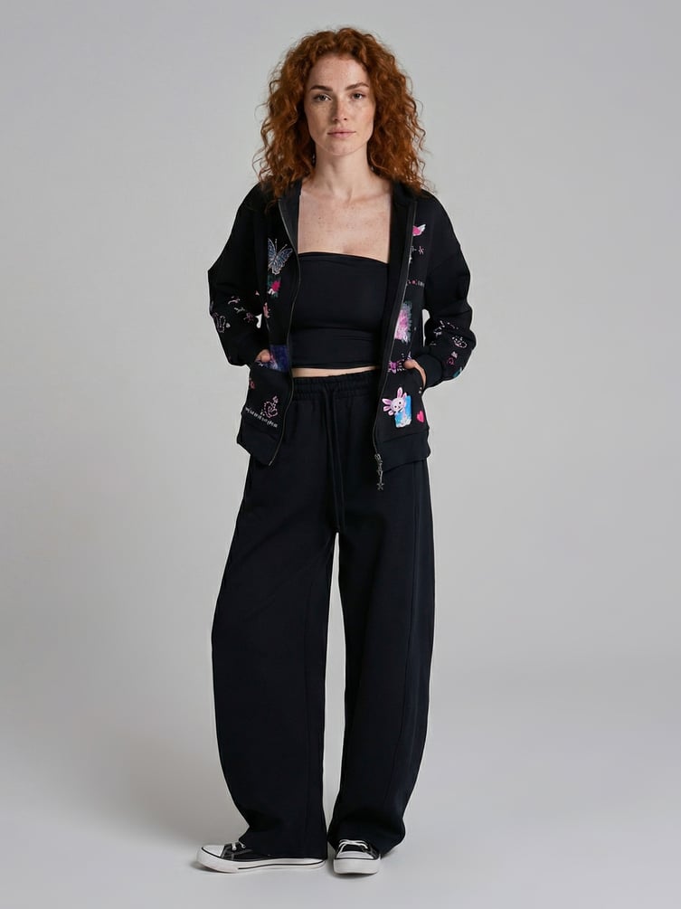 Зип худи с ушками на капюшоне и принтом