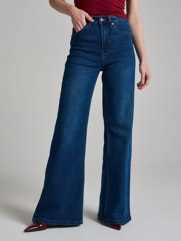 Джинсы широкие с завышенной талией