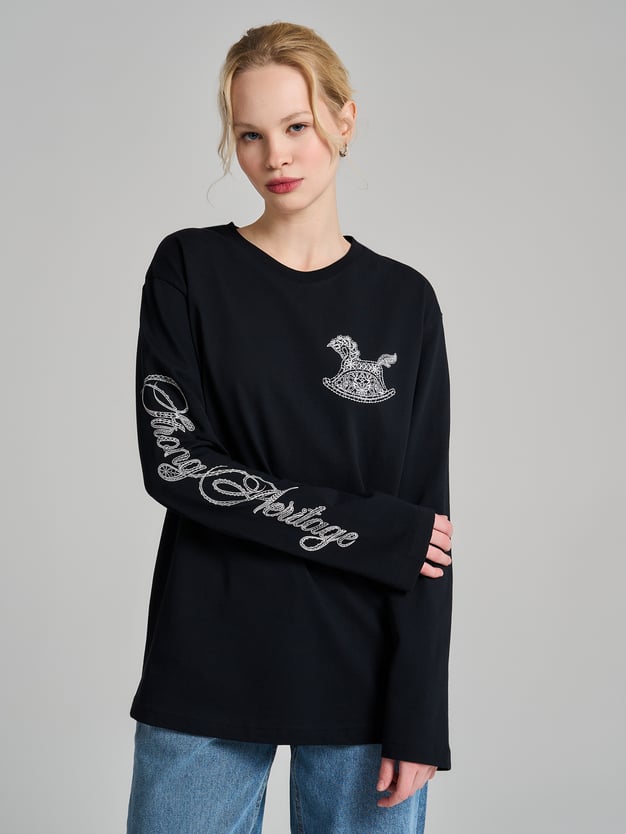 Лонгслив с принтом лошадки-качалки Russian Vibes