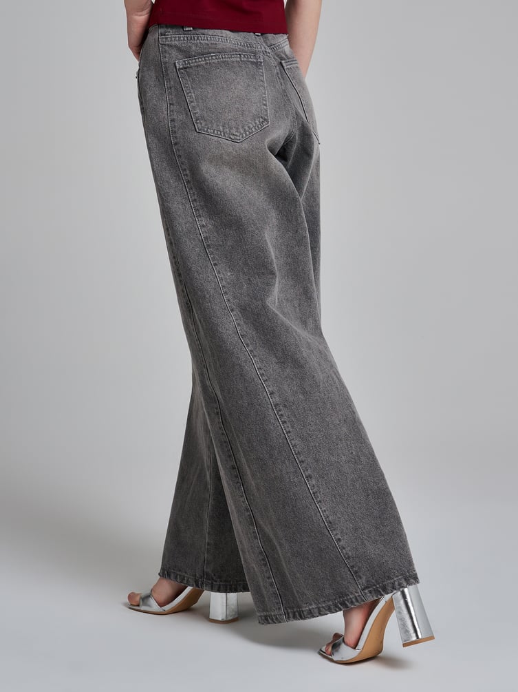 Джинсы широкие с завышенной талией