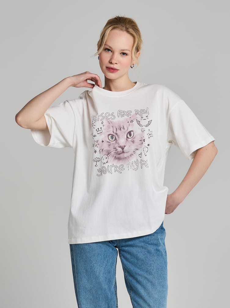 Футболка из хлопка с принтом кошки
