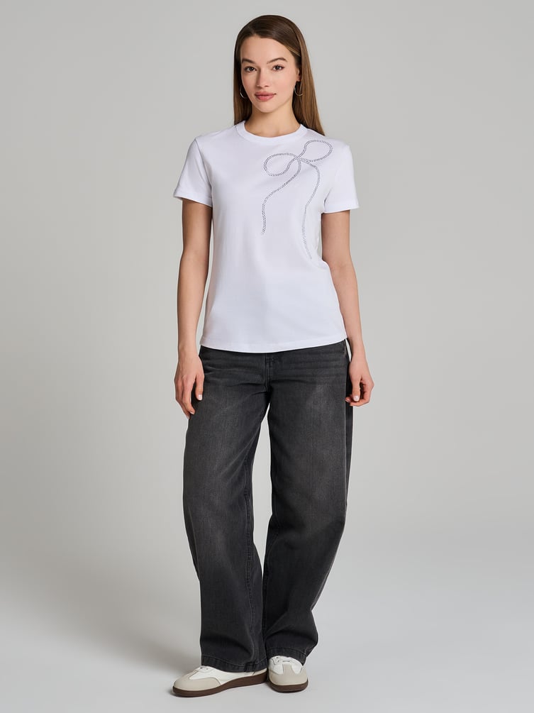 Футболка из хлопка с бантом из страз