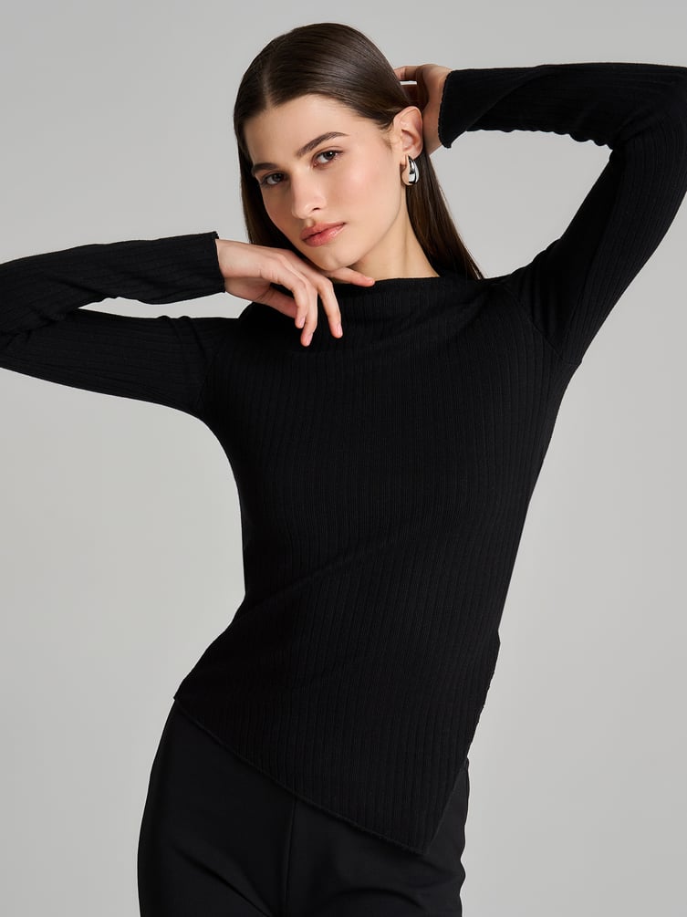 Лонгслив асимметричный в рубчик