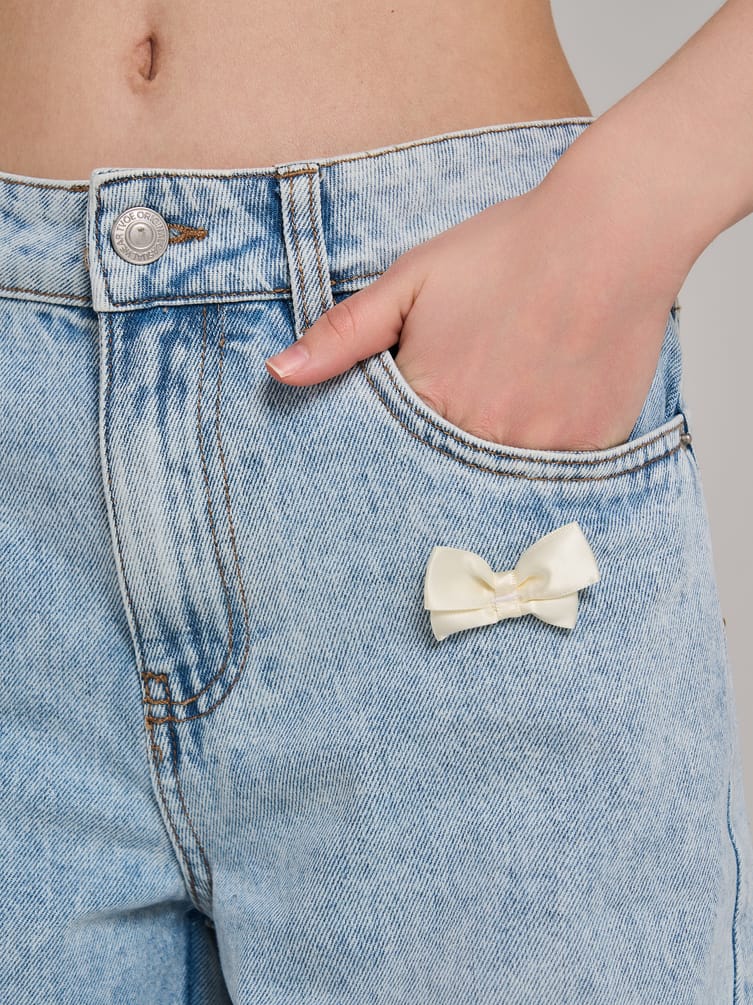 Джинсы широкие багги с бантиками