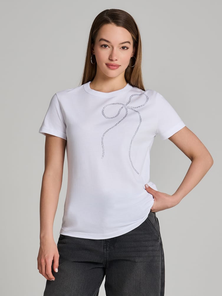 Футболка из хлопка с бантом из страз