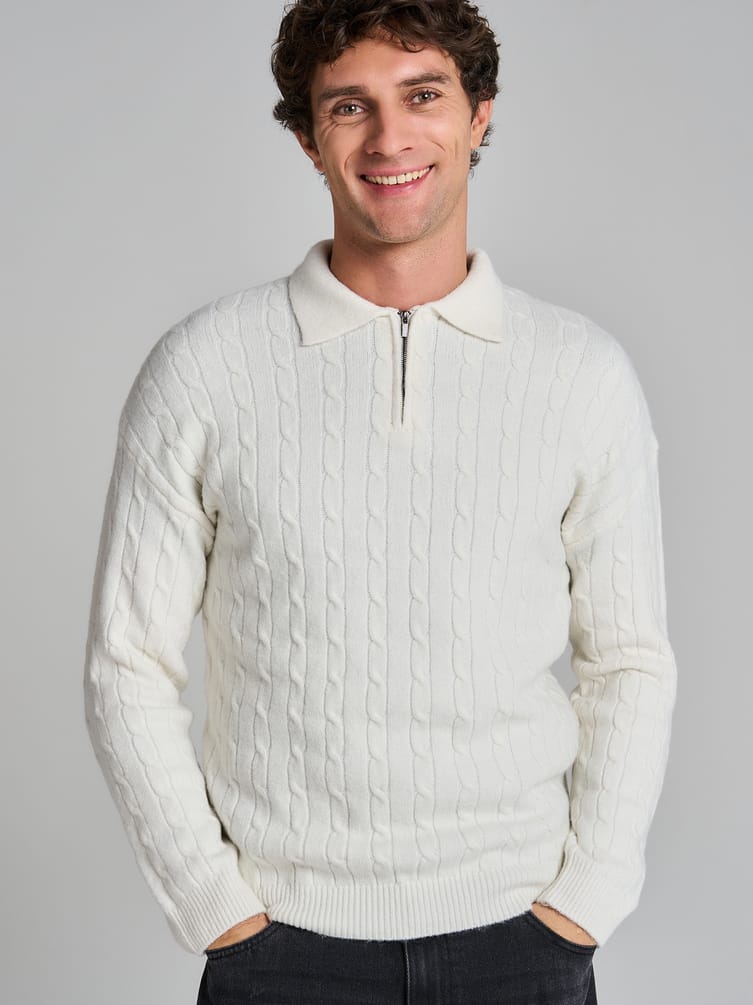 Свитер-поло вязаный с полузамком молния