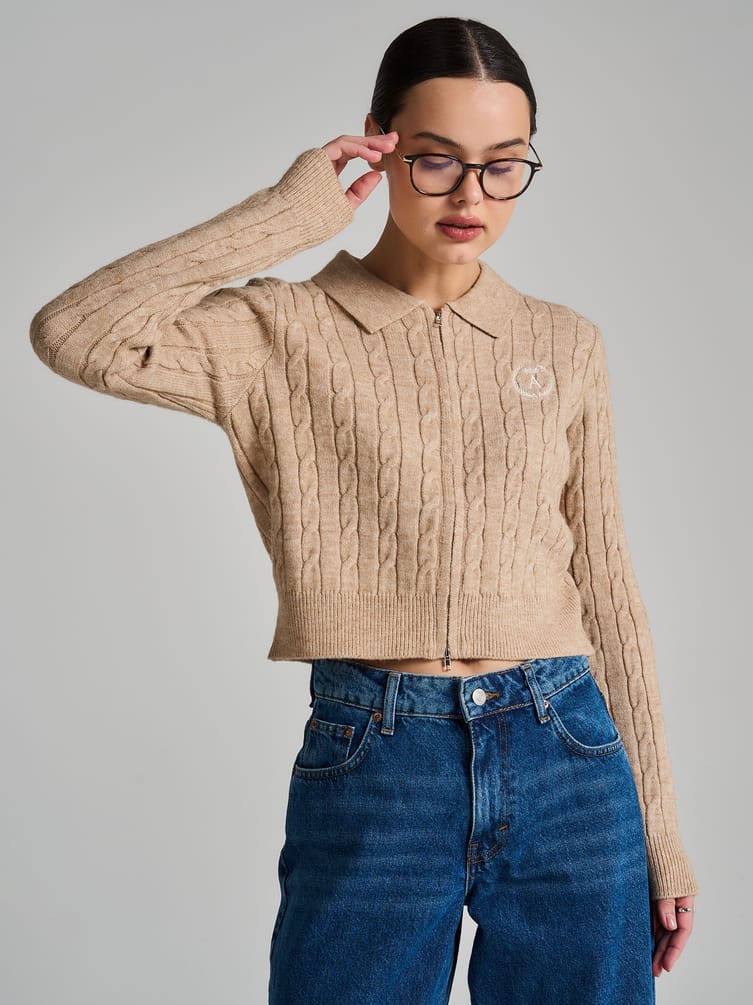 Кардиган на молнии с вышивкой