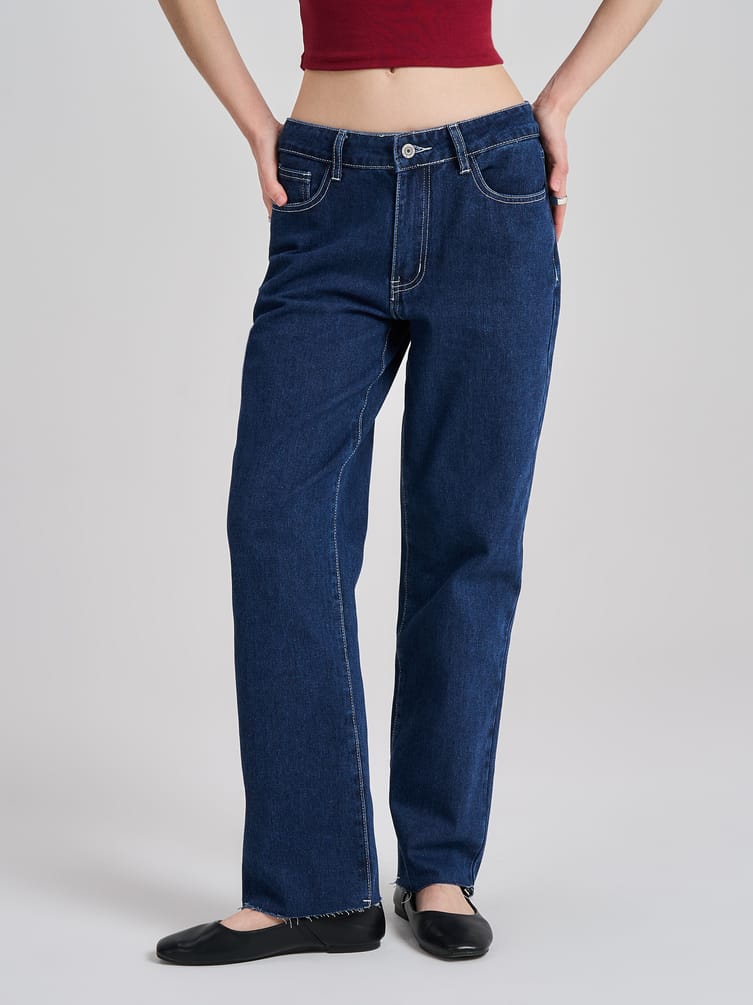 Джинсы прямые с необработанными краями