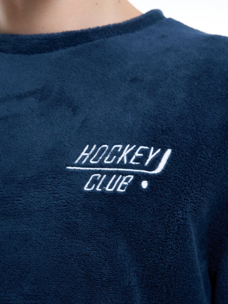 Плюшевая пижама с надписью Hockey club и брюками