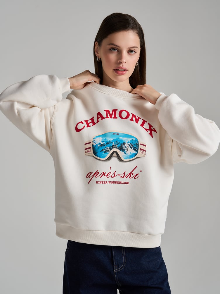 Утепленный свитшот с принтом и начёсом