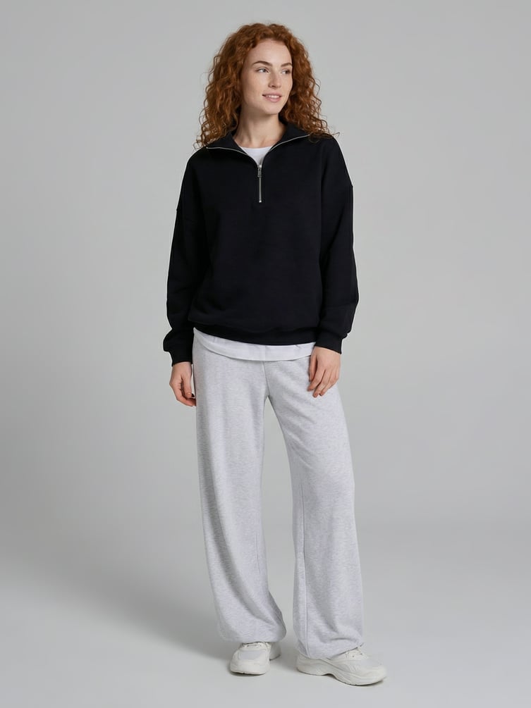 Теплая толстовка оверсайз с полузамком и начесом