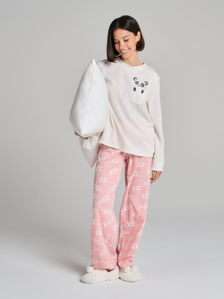 Пижама теплая с нашивкой панды и брюками