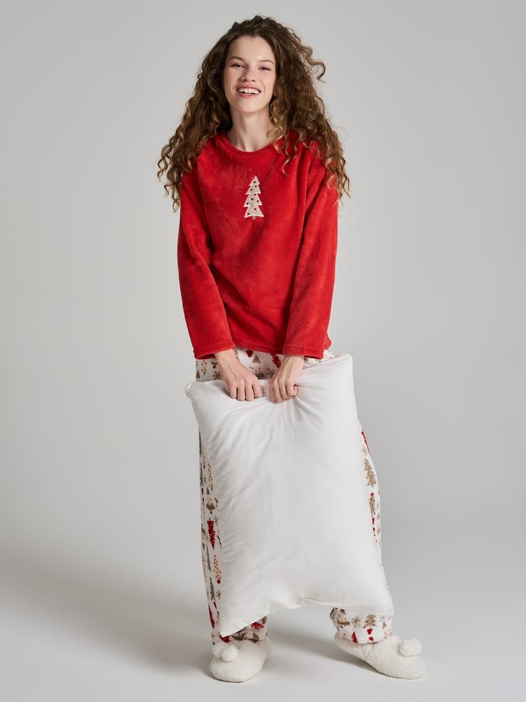 Пижама плюшевая новогодняя с брюками