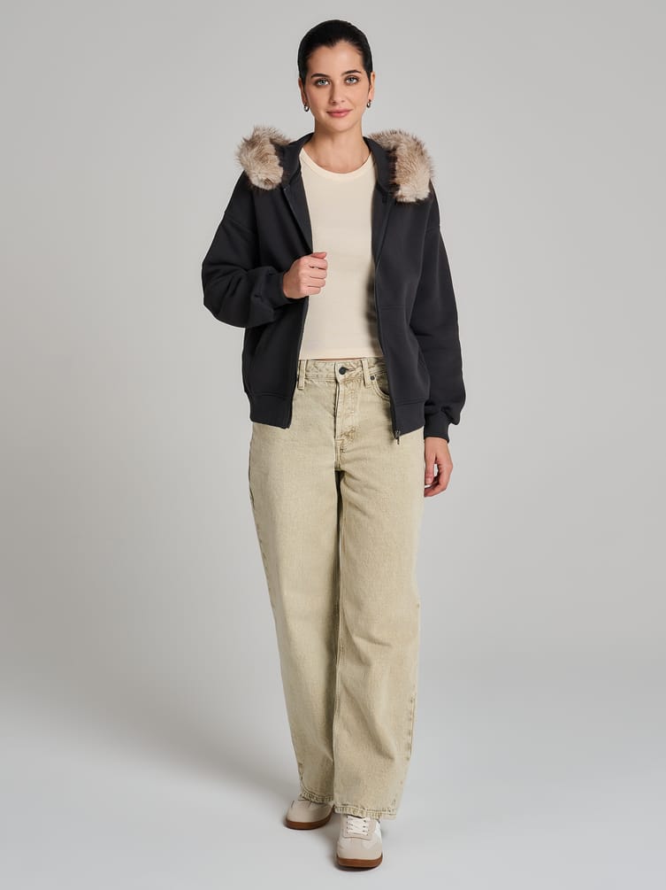 Утепленное зип-худи с опушкой и начесом