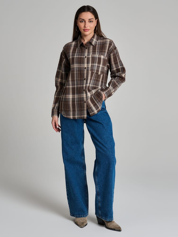 Рубашка осенняя в клетку оверсайз