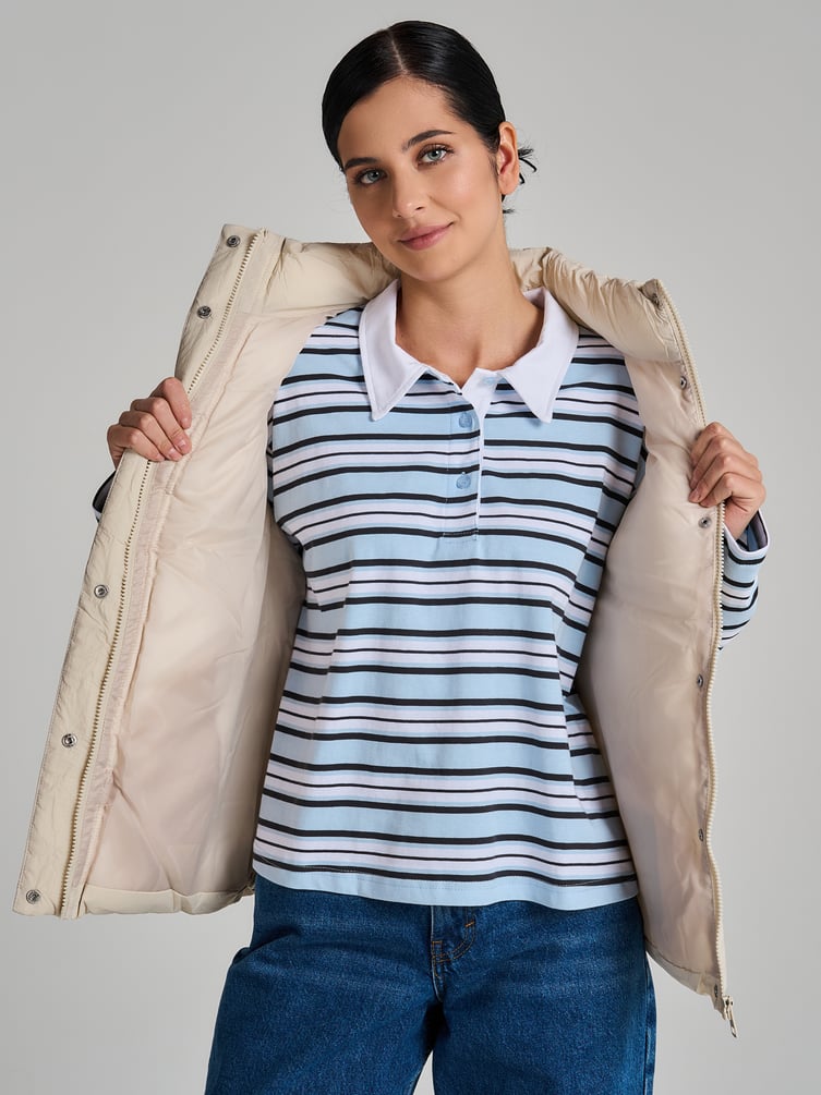 Поло полосатое оверсайз с длинным рукавом