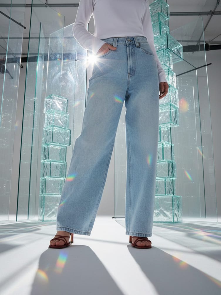 Джинсы багги широкие с вареным эффектом