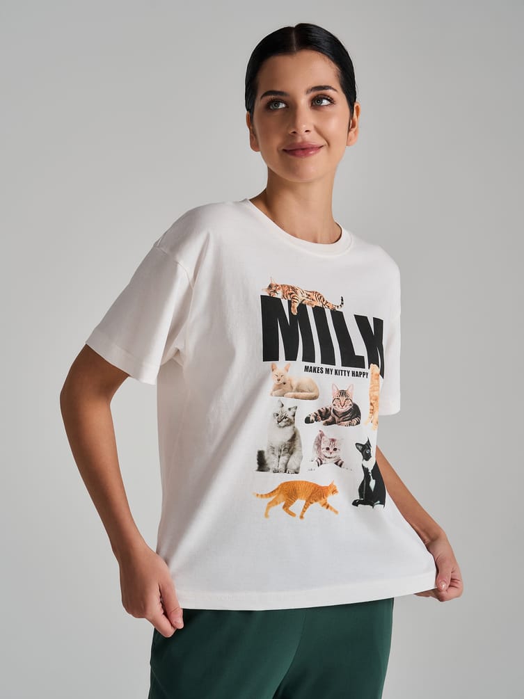 Пижама с принтом котиков и брюками