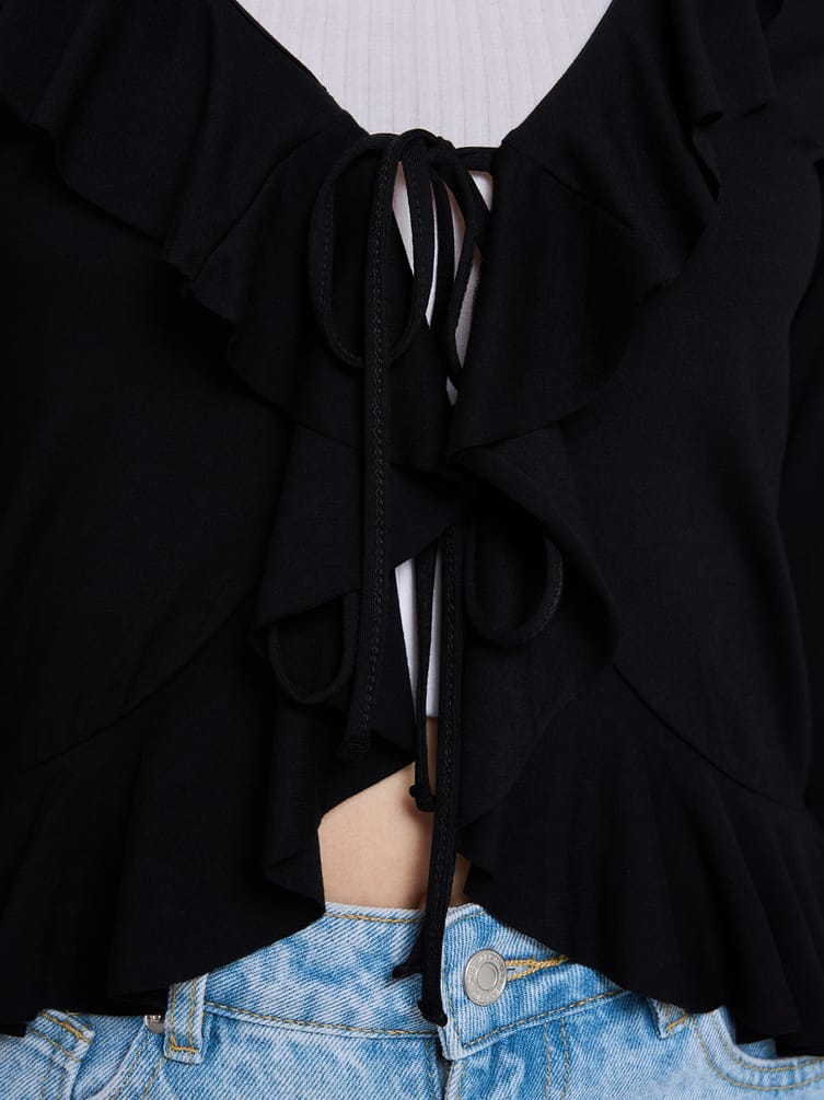 Кардиган на завязках с рюшами