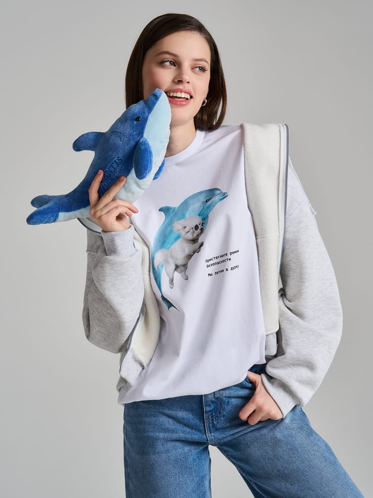 Футболка оверсайз с принтом Мы летим в дурку