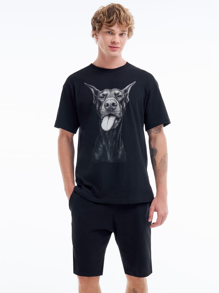 Хлопковая пижама с принтом добермана