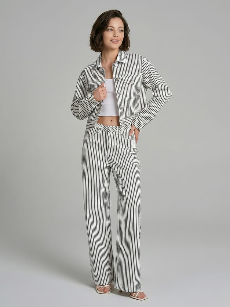 Джинсы широкие в полоску