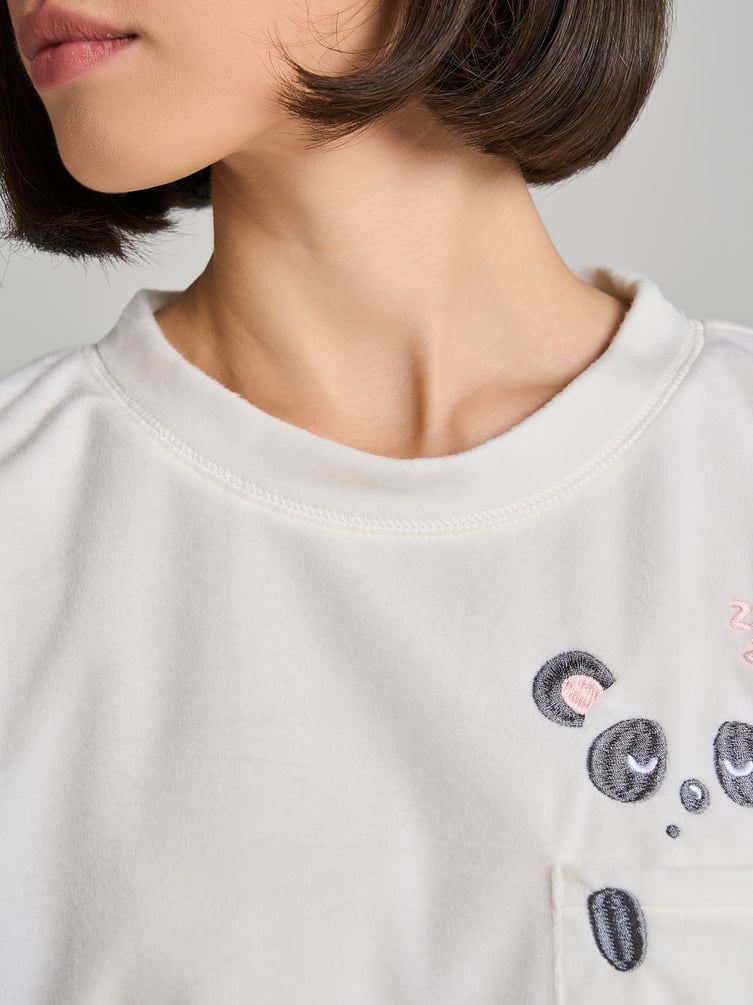 Пижама теплая с нашивкой панды и брюками