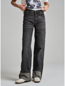 Джинсы широкие с высокой талией и отворотами