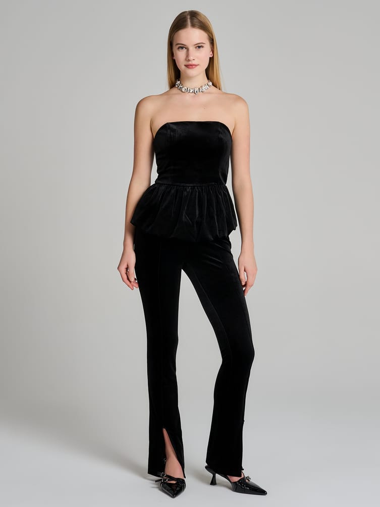 Брюки бархатные со стрелками и разрезами