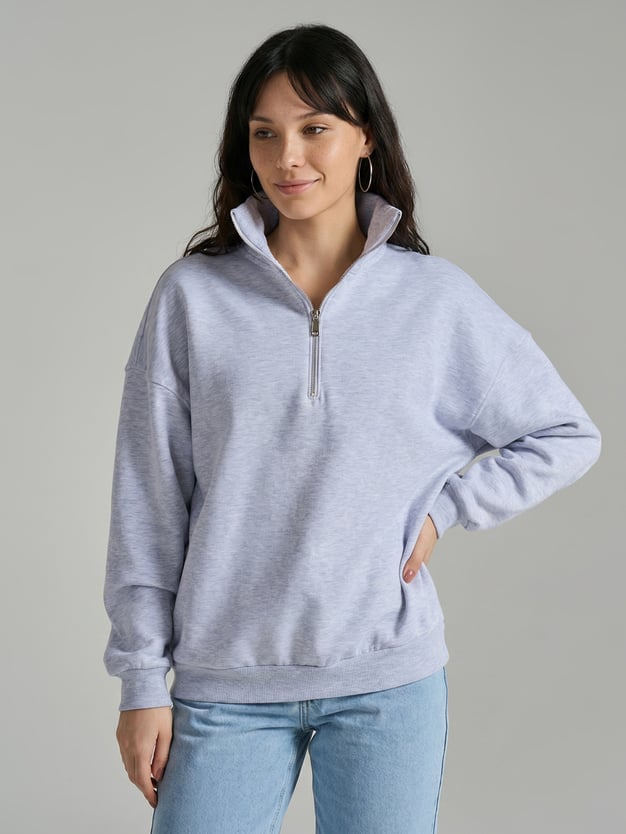 Теплая толстовка оверсайз с полузамком и начесом