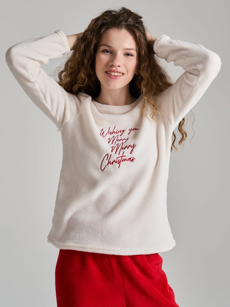 Пижама плюшевая новогодняя с брюками