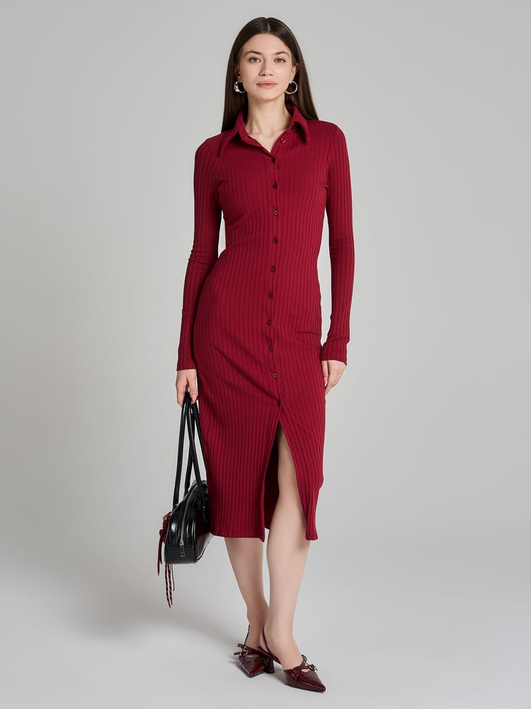Платье офисное миди на пуговицах
