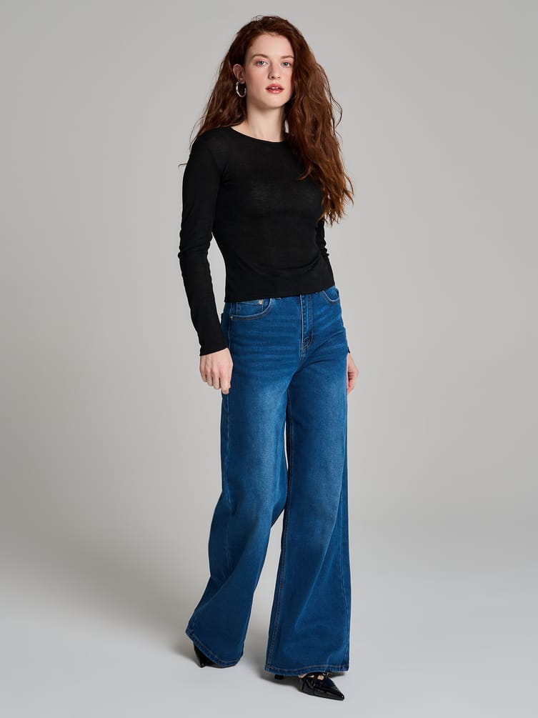 Джинсы широкие с завышенной талией