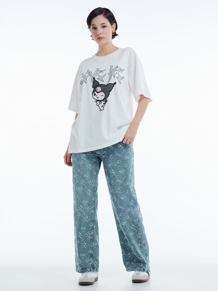 Футболка с принтом Kuromi в стиле дрейн