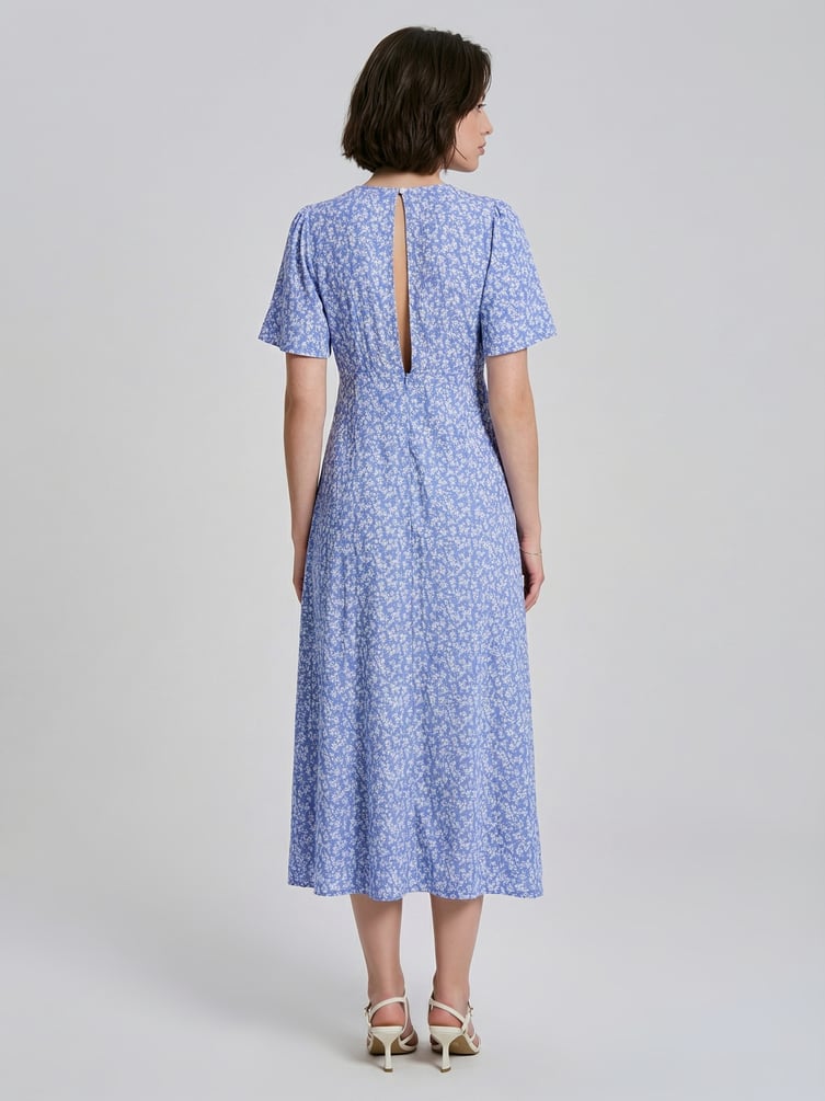 Миди платье крестьянка с разрезом по бедру