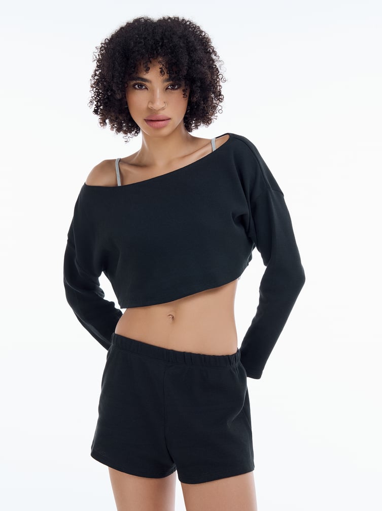 Хлопковая пижама тройка с кофтой топом и шортами