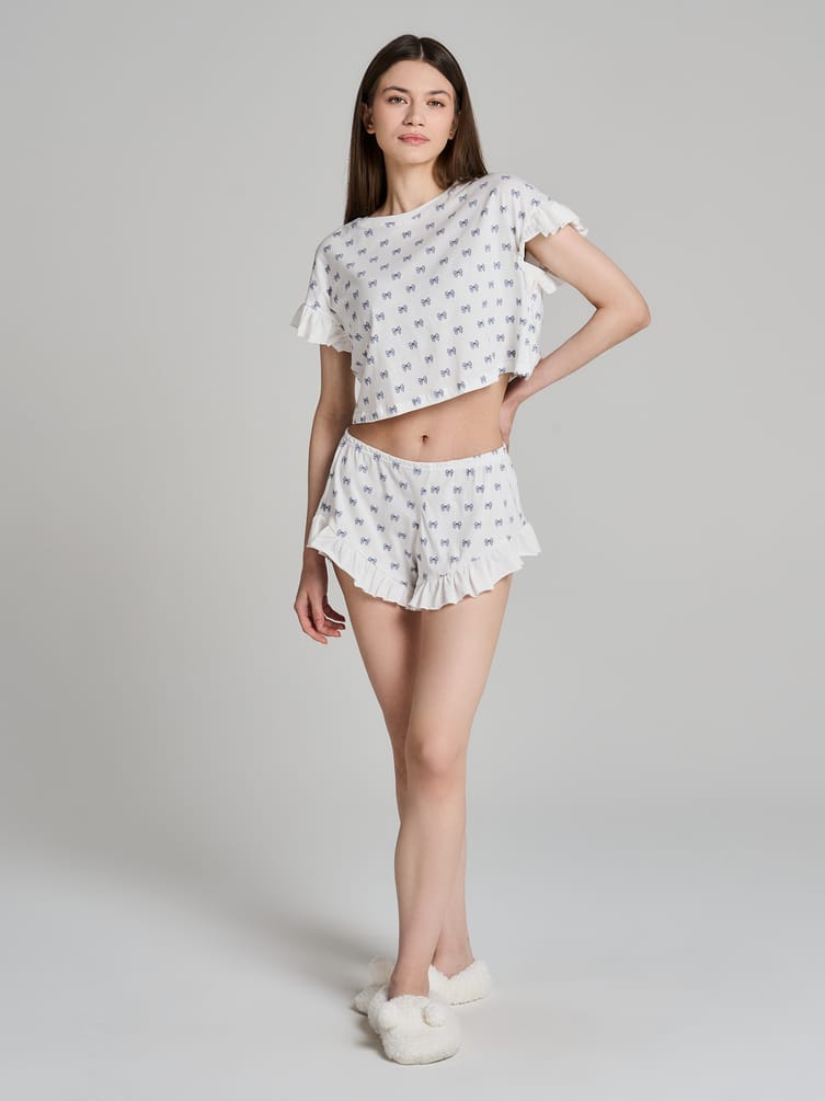 Пижама с рюшами и принтом бантиков