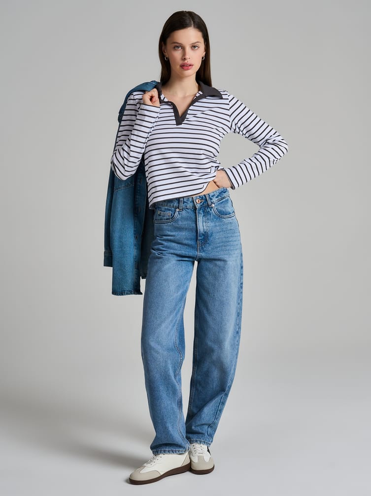 Поло-рубашка полосатая с длинным рукавом