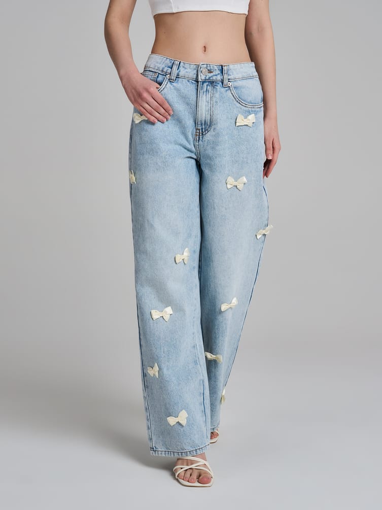 Джинсы широкие багги с бантиками