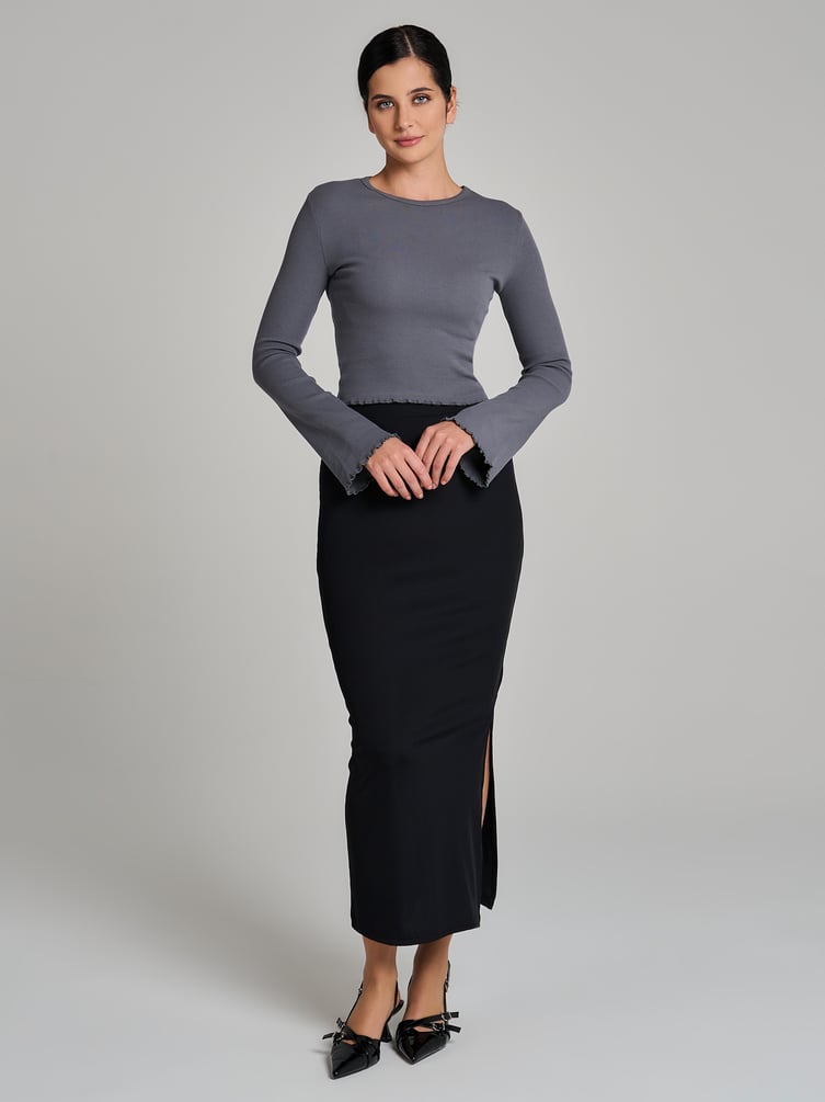 Миди юбка лапша с разрезом