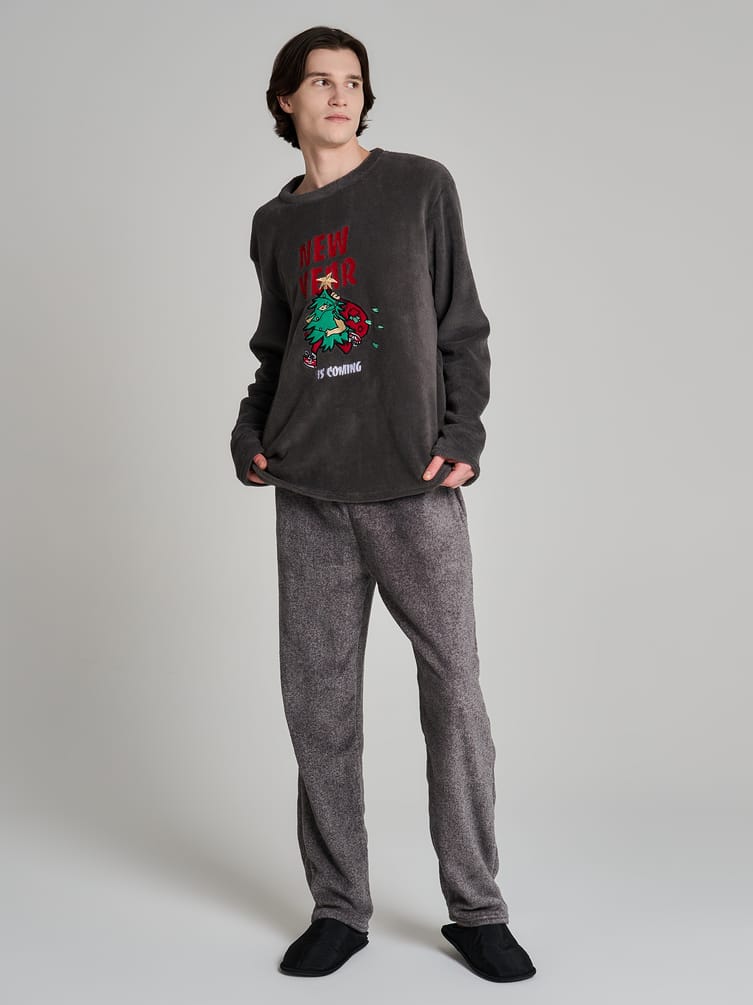 Пижама плюшевая новогодняя с брюками