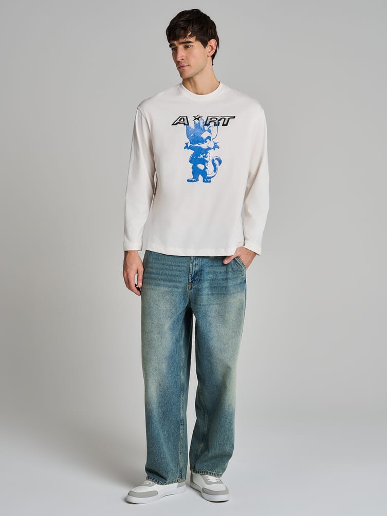 Лонгслив хлопковый с принтом